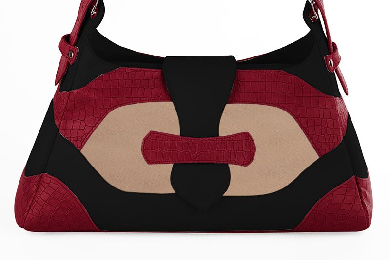 Dress handbag in cardinal red, champagne white and matt black leather - Profile view